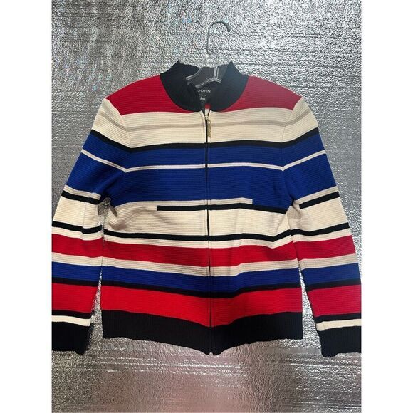 Gorgeous St. John Full Zip Ribbed Red, Cream & Blue Jacket, Size S - Picture 1 of 6